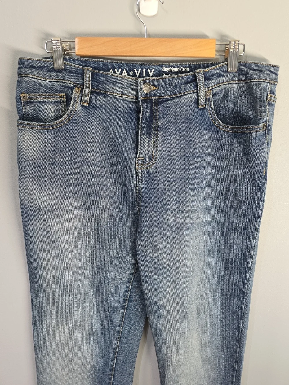 Ava & Viv Jeans Women's Size 14 Wide 14W Blue Boyfriend Crop Denim Jean